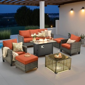 XIZZI Outdoor Sectional Sofa Set, Modular Outdoor Wicker Sofa Set with Optional Solar Table, Ottomans or Fire Pit in 6 Colors, All-Weather Design - 1 of 4