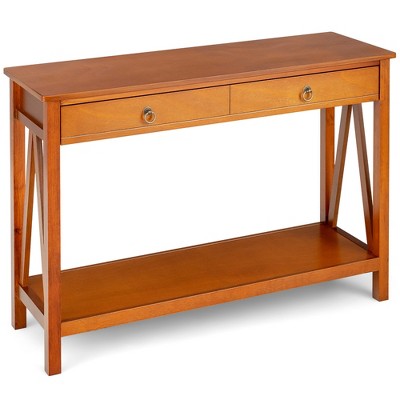 Costway Console Table Storage Shelf Modern Sofa Table w/ Drawer Entryway Hallway Black\Cherry