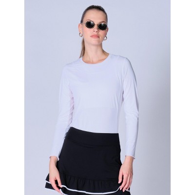 X BY GOTTEX Kate Long Sleeve Top With Pearl Edge White S
