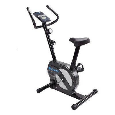Stamina Products 15-1308 Upright Adjustable Magnetic LCD Stationary Exercise Bike With Pulse Sensors And 3 Levels Of Guided Online Workouts, Black