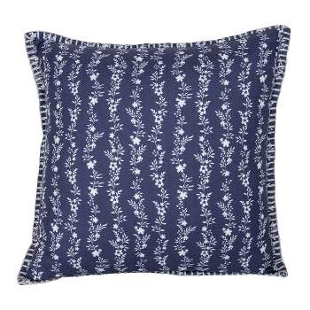 20X20 Inch Hand Woven Floral Stripe Outdoor Pillow Blue Polyester With Polyester Fill by Foreside Home & Garden