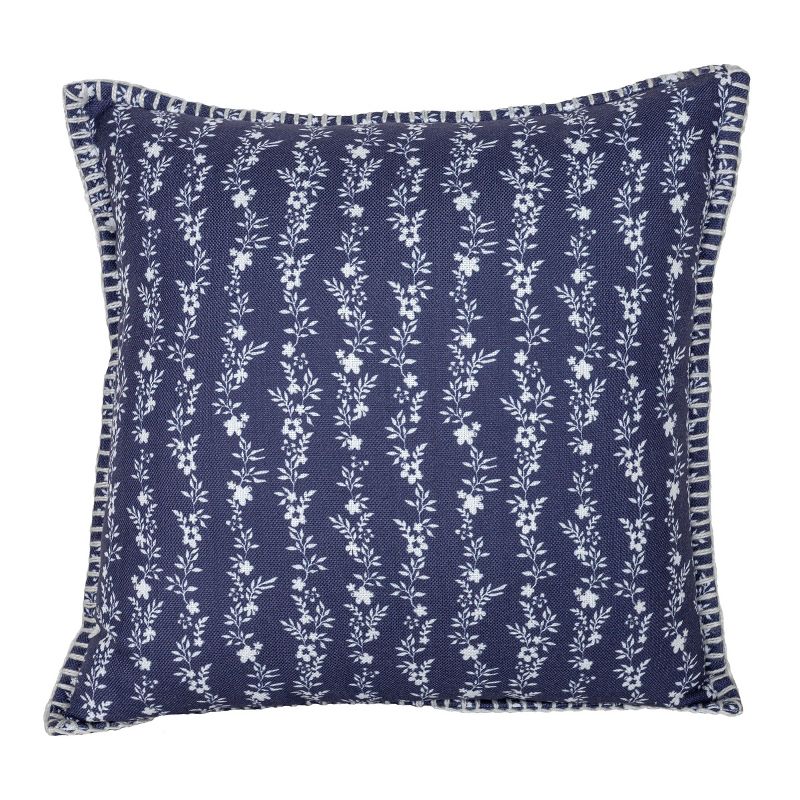 20X20 Inch Hand Woven Floral Stripe Outdoor Pillow Blue Polyester With Polyester Fill by Foreside Home & Garden, 1 of 6
