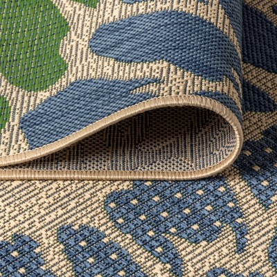 Zinnia Blue and Green Floral Synthetic Rectangular Area Rug