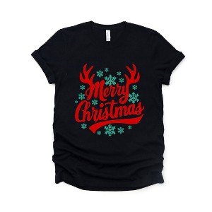 Simply Sage Market Women's Merry Christmas Antlers Short Sleeve Graphic Tee - 1 of 4