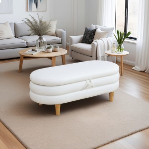AndMakers White Cotton Oval Ottoman with Storage - 1 of 4