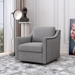 Sapphtopaz Cotton Linen Swivel Accent Chair, Upholstered Swivel Comfy Chair Armchair with Brass Nail Decorative, Accent Chairs for Living Room - 1 of 4