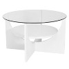 PAGED Modern U-Shaped 2-Tier Wooden Round Coffee Table with Clear Glass Top,Minimalist Design Tea Table Center Table for Living Room,Bedroom - 3 of 4