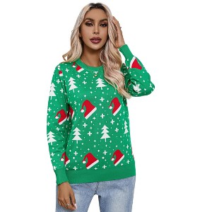 Clearlove Ugly Christmas Sweater Funny for Women 2025 Crew Neck Long Sleeve Reindeer Snowflakes Knitted Pullover Sweaters - 1 of 4