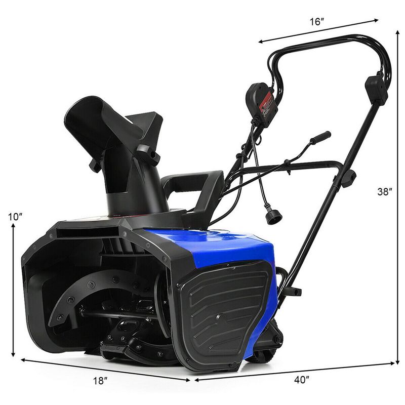 15Amp Corded Snow Blower w/ 180°Chute Rotation & 2 Transport Wheels Red\Blue, 3 of 11