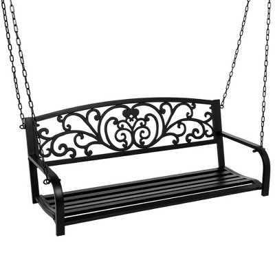Best Choice Products 2-Person Metal Outdoor Porch Swing, Hanging Steel Patio Bench w/ Floral Accent