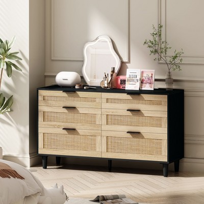 Sapphtopaz 6 Drawers Dresser for Bedroom Modern Storage Cabinet Rattan Drawers Chest of Drawers for Bedroom, Living Room
