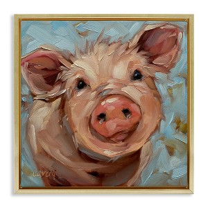 Stupell Industries Modern Pig Portrait Farm Animal Floating Frame Canvas Art, Gold, 18" x 18" - 1 of 4