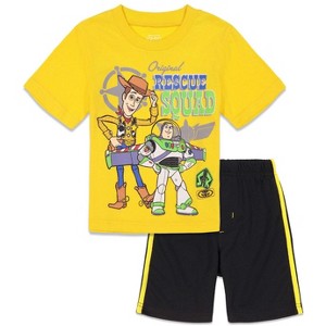 Disney Pixar Toy Story Woody Buzz Lightyear Bo Peep Rex Athletic T-Shirt Mesh Shorts Outfit Set Infant to Little Kid - 1 of 4