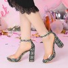 Allegra K Women's Printed Clear Strap Platform Chunky Heel Ankle Strap Sandals - 2 of 4