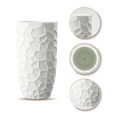 Elegant White Geometric 22" MgO Round Planter for Indoor & Outdoor