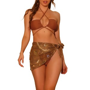 Elerevyo Women's Bandeau O Ring Cinched Strapless with Sarong Cover-Ups Beach Skirt Bathing Suit 3Pcs - 1 of 4
