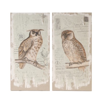 VisioGear Set of 2 Lilith Owl Prints with Distressed Look, Rectangle Animal Hanging Wall Art, Multicolored, 39.5"*20"*1.5"