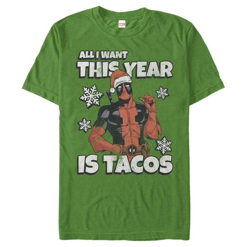 Men's Marvel Christmas Deadpool Santa Tacos T-Shirt, 1 of 5