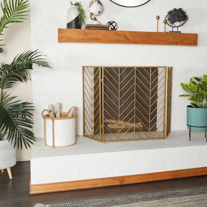 Contemporary Metal Fireplace Screen Brass - Olivia &#38; May, 4 of 19