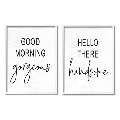 Stupell Industries Morning Gorgeous Hello Handsome Romantic Framed Giclee, 2 Pieces, each 16 x 20
