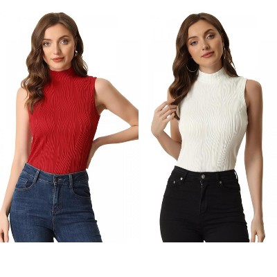 INSPIRE CHIC Women's Mock Neck Sleeveless Keyhole Back Ribbed Knit Blouses 2 Packs