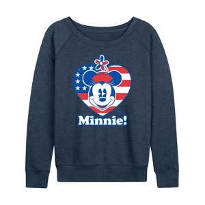 Women's - Disney - Minnie Flag Heart Lightweight French Terry Wide Neck Long Sleeve Shirt - 1 of 4
