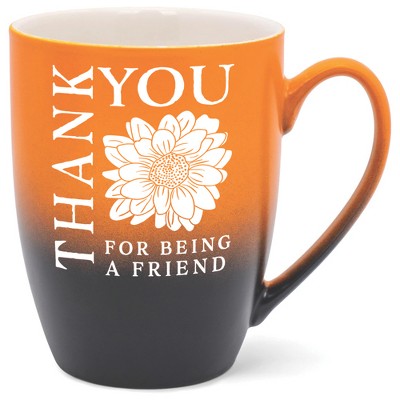Elanze Designs Thank You For Being A Friend Two Toned Ombre Matte Orange and Black 12 ounce Ceramic Stoneware Coffee Cup Mug