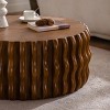 31.5" Natural Wood Fluted Round Coffee Table, Mid-Century Modern Drum Centerpiece with Pedestal Base for Living Room or Bedroom -3irtyhousy - 3 of 4