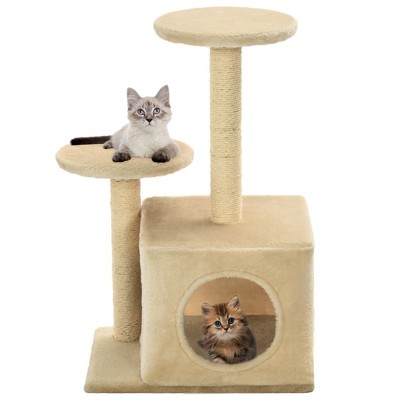 vidaXL Cat Tree Beige Engineered wood, plush fabric, sisal rope Small