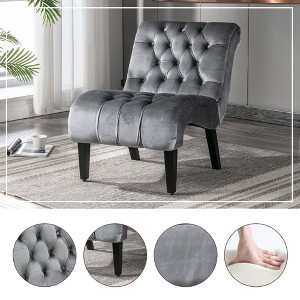 Sapphtopaz Modern Velvet Accent Chair with Button Tufted Upholstered Reading Recliner with Wooden Legs Accent Chairs for Living Room, Bedroom - 1 of 4