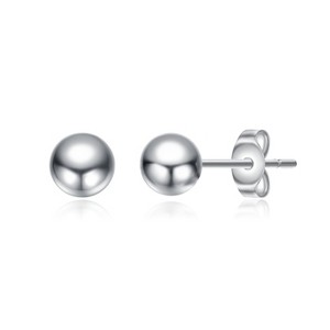 Guili Sterling Silver White Gold Plated Round Ball Stud Earrings, Available in 4MM, 5MM, 7MM - Elegant & Classic Design for Effortless Everyday Style - 1 of 2