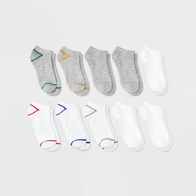 Kids' 10pk Low Cut Socks - Cat & Jack™ White/Gray, 1 of 3