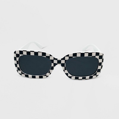 Checkerboard Print Rectangle Sunglasses - Wild Fable™ White