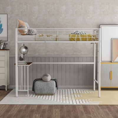 NicBex Twin Size Bunk Bed with L-Shaped Desk Loft Bed Metal Bed Frame with Ladder and Full Length Guardrails, No Box Spring Required