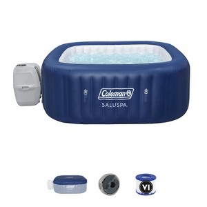 Coleman SaluSpa Atlantis AirJet 4 to 6 Person Inflatable Hot Tub Square Portable Outdoor Spa with 140 Soothing Jets with Cover, Blue - 1 of 4