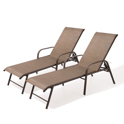 Pellebant Outdoor Lounger Aluminum Adjustable Chaise Lounge Chairs with Arms (Set of 2)