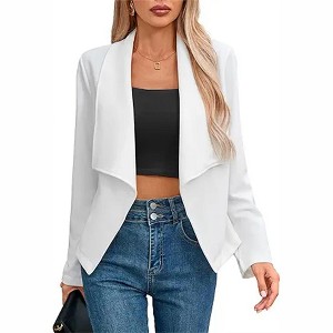 Clearlove Women’s Casual Blazer Lightweight Long Sleeve Open Front Office Jacket - Cropped Silhouette with Sculpted Seams - 1 of 4