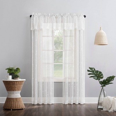Ivory Floral Sheer Rod Pocket Curtain Valance 50" x 17"