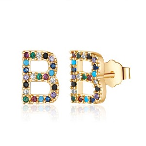 Turandoss 18K Gold Initial Stud Earrings for Women Girls - S925 Sterling Silver Post Diamond Flat Back Earring Hypoallergenic, Christmas Gifts for Her - 1 of 4