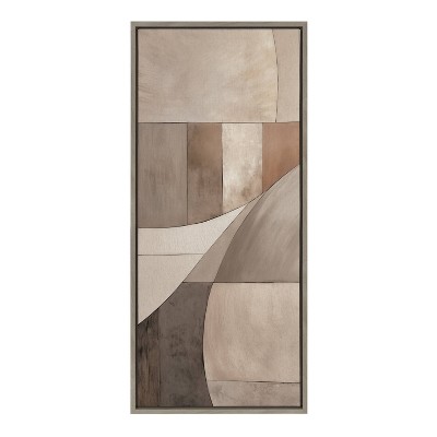 Neutral Linen Framed Geometric Abstract Canvas Art, 18x40