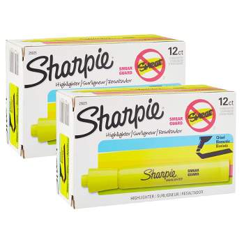 Sharpie® Tank Style Highlighters, Chisel Tip, Fluorescent Yellow, 12 Per Pack, 2 Packs
