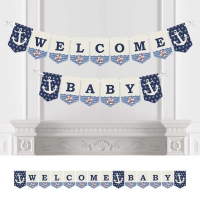 Big Dot of Happiness Ahoy - Nautical - Baby Shower Bunting Banner - Anchor Party Decorations - Welcome Baby