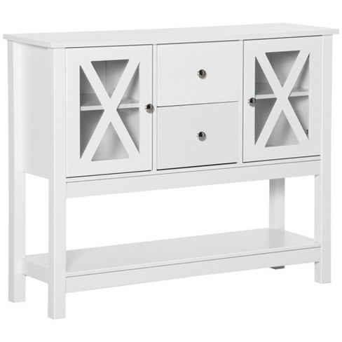 HOMCOM Buffet Cabinet with Storage, Kitchen Sideboard with 2-Layer Wood Countertop, Adjustable Shelves and Drawers, White