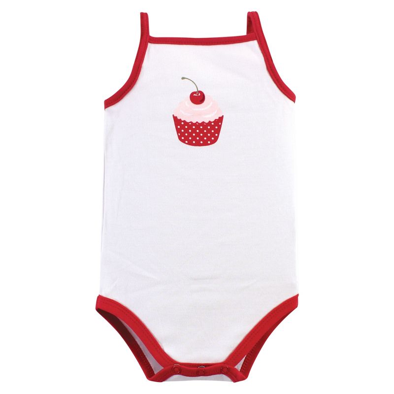 Hudson Baby Infant Girl Cotton Sleeveless Bodysuits 5pk, Cherries, 5 of 8
