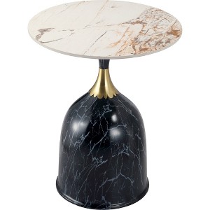 LeisureMod Side Table Round Sintered Stone Top Modern Accent Table with Stainless-Steel Base Chic End Table Oslo Series - 1 of 4