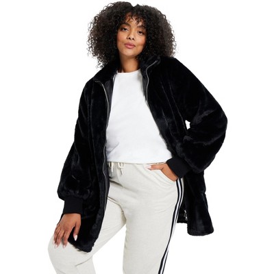 June + Vie By Roaman's Women’s Plus Size Zip-up Faux Fur Jacket, 14/16 ...