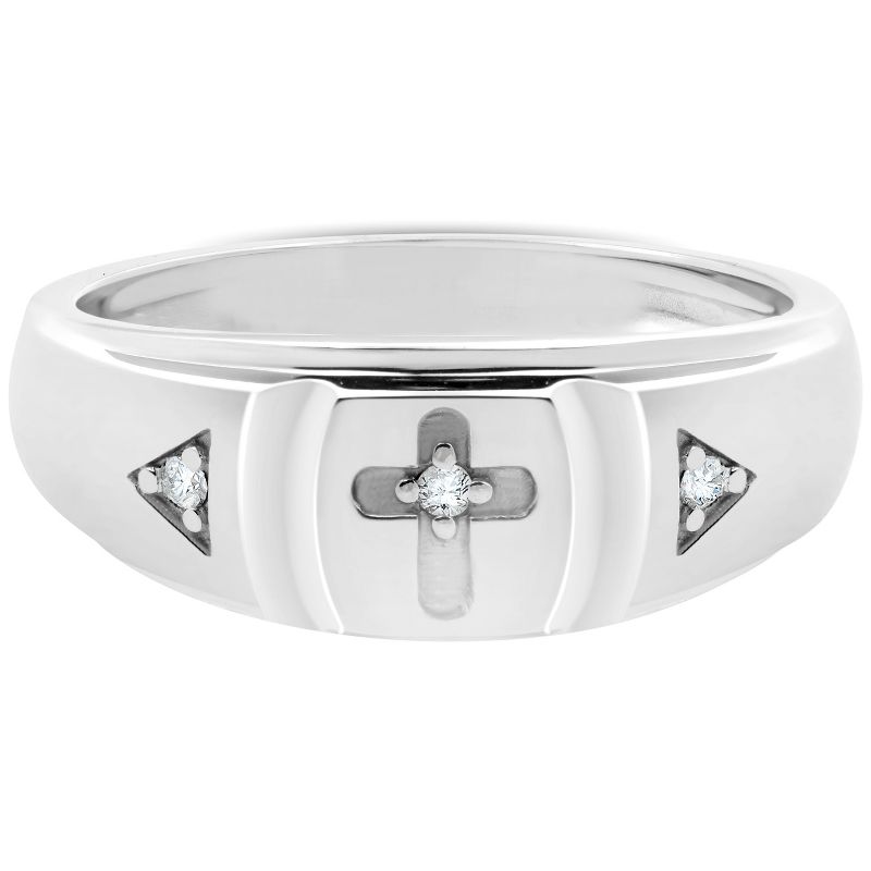 Pompeii3 Mens Diamond Cross Wedding Ring 10k White Gold, 2 of 6
