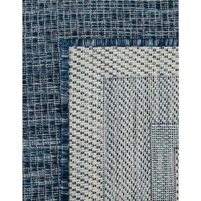 Blue Square Synthetic Flat Woven Outdoor Rug