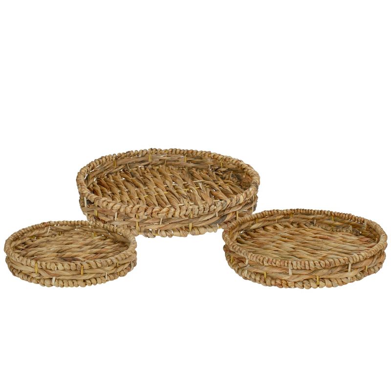 Northlight Set of 3 Round Natural Woven Water Hyacinth Serving Trays 16", 3 of 8