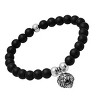 Steeltime Men's black lava beaded bracelet with stainless steel lion - 2 of 4